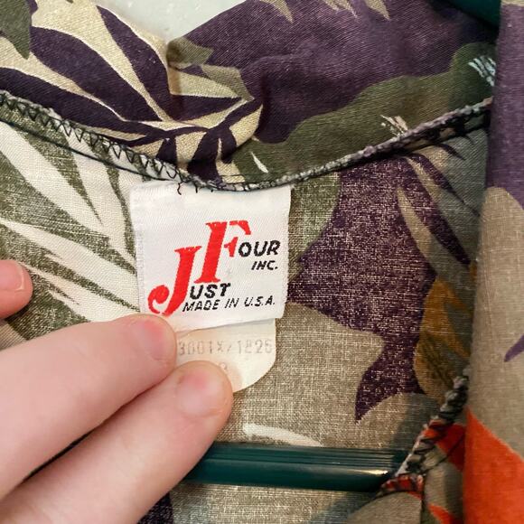 Just Four Inc Mens 38 Medium Floral Hawaiian Shirt Short Sleeve Tee Top Button - Picture 6 of 11